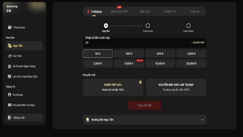 Vibet cung cấp đa dạng phương thức giao dịch